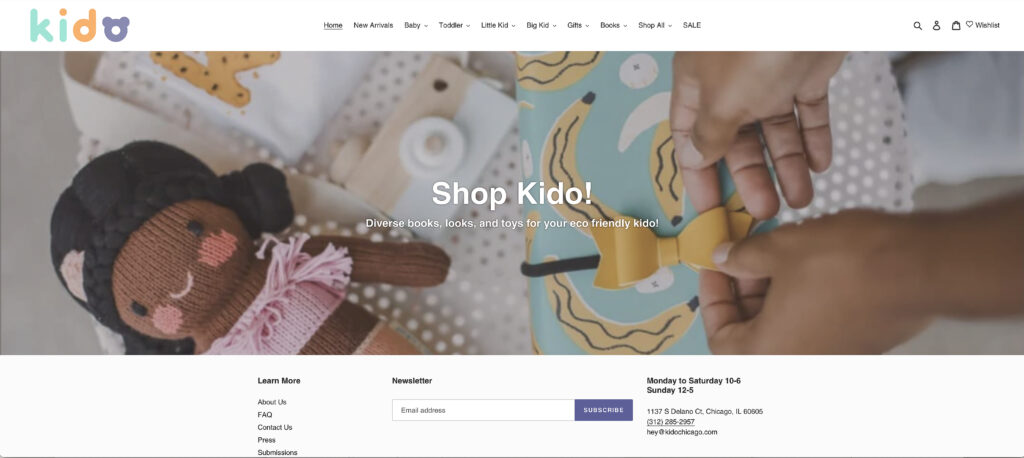 Kido Chicago baby store home page image