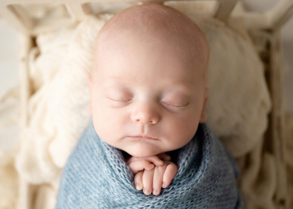 Elmhurst Newborn Photoshoot, baby boy sleeping in blanket