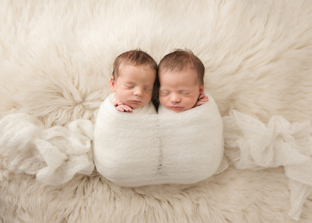twin photoshoot, swaddled twins, newborn-photos-chicago